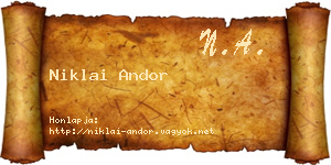 Niklai Andor névjegykártya